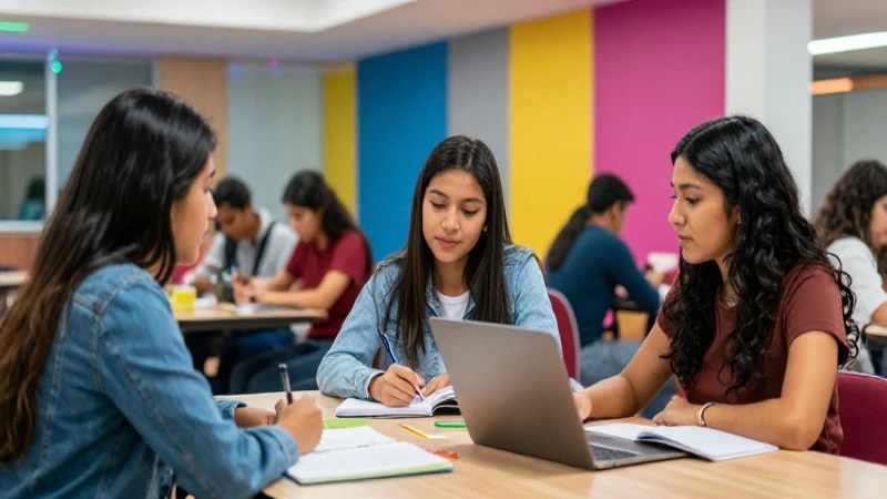 Estudiantes mexicanos colaboran en un campus moderno