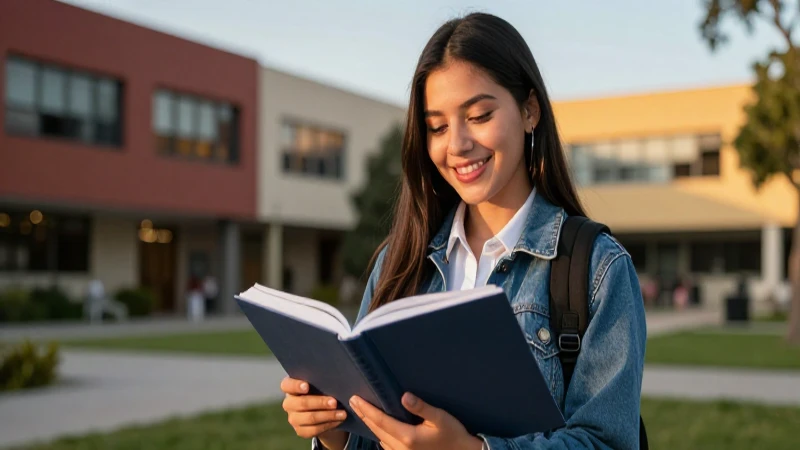 Estudiante mexicano feliz en campus vibrante