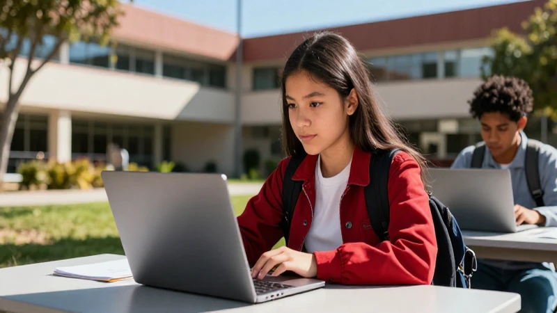 Estudiante mexicano exitoso en campus moderno