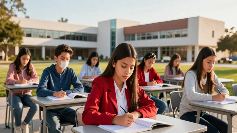 Estudiantes mexicanos en clase con luz dorada