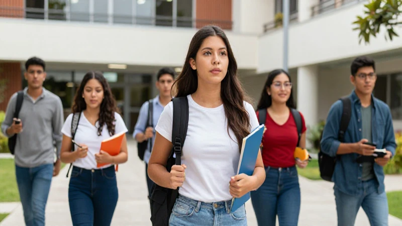 Estudiantes mexicanos ambiciosos en campus vibrante