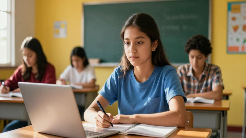 Estudiante mexicano en aula moderna y brillante