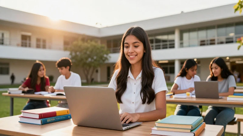 Estudiante mexicano exitoso en entorno moderno