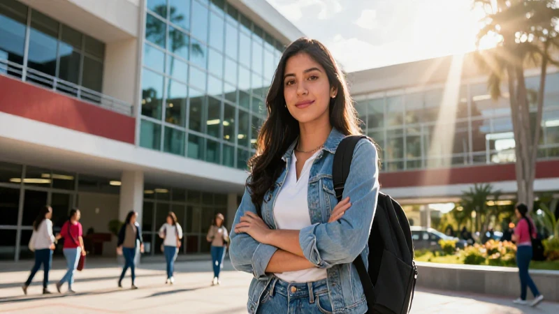 Estudiante diversa en campus moderno mexicano