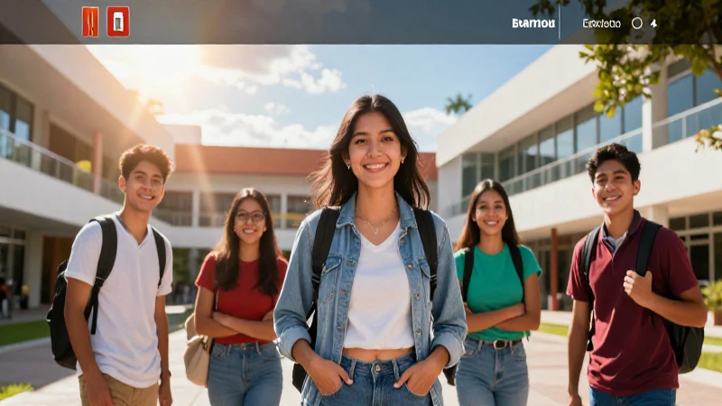 Campus moderno con estudiantes mexicanos hiperrealistas
