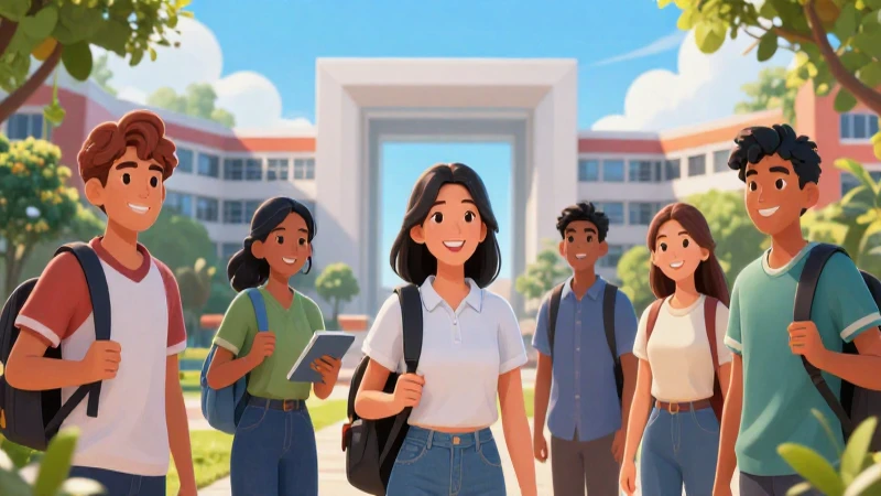 Jóvenes mexicanos en campus aspiracional vibrante