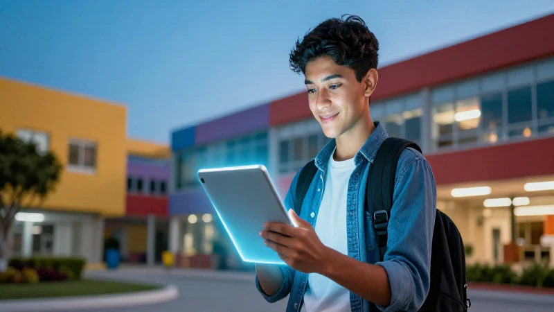 Estudiante mexicano con tablet futurista moderna