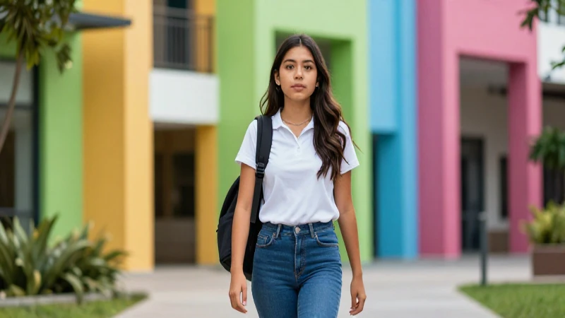 Joven mexicano decidido en campus moderno