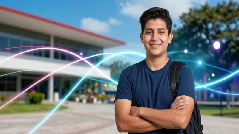 Estudiante mexicano vibrante en campus moderno