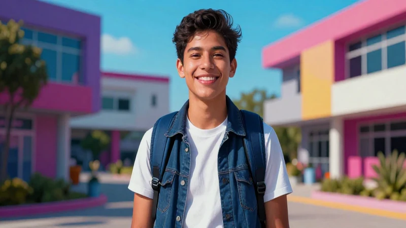 Joven mexicana sonríe en moderno campus