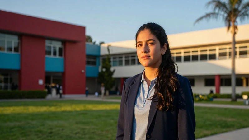 Estudiante mexicano en campus vibrante y moderno