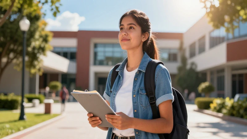 Estudiante mexicano moderno en campus vibrante