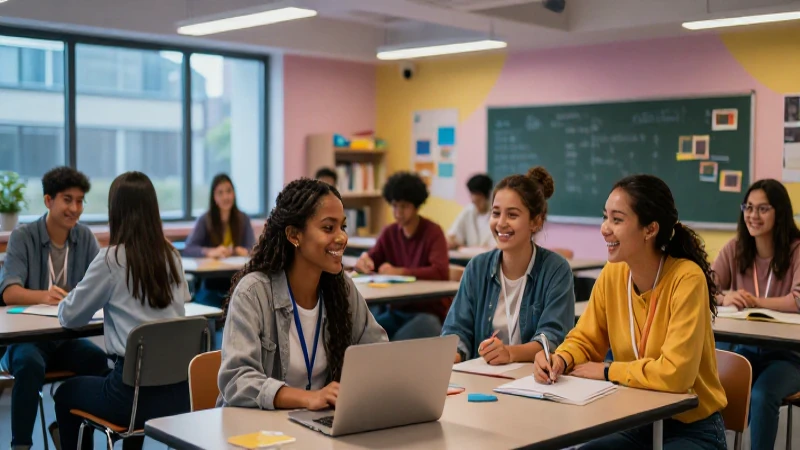Aulas modernas con estudiantes diversos sonrientes