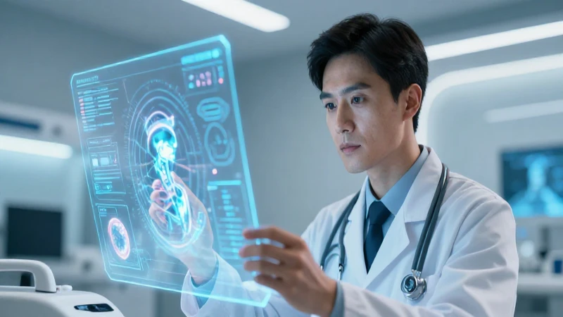 Médico experto examina interfaz holográfica médica avanzada