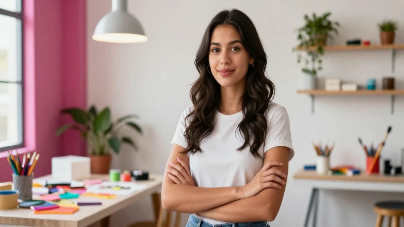 Joven mexicana, confidente, en taller moderno y luminoso