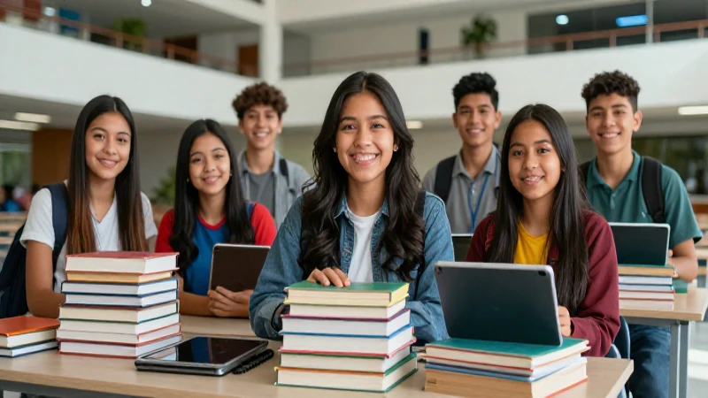Jóvenes mexicanos en moderno campus universitario