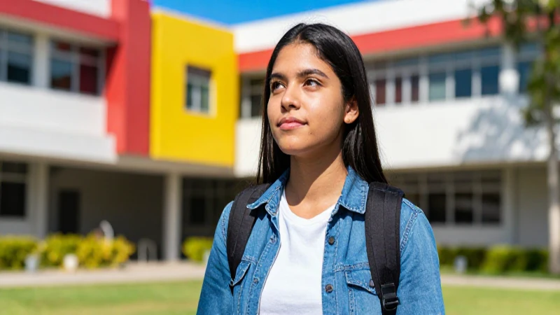 Estudiante mexicano diverso con mirada optimista en universidad