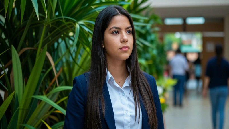Estudiante mexicana vibrante en un campus moderno