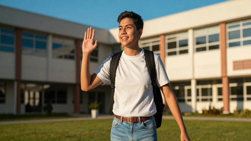 Estudiante mexicano exitoso en campus moderno
