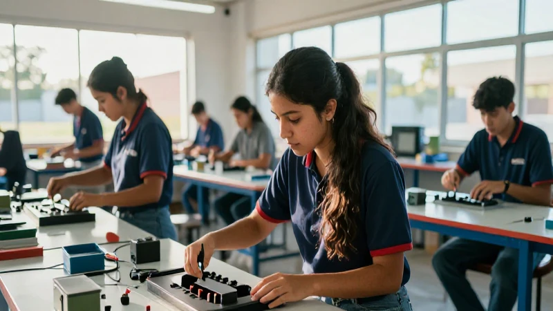 Jóvenes mexicanos en taller moderno con alta energía
