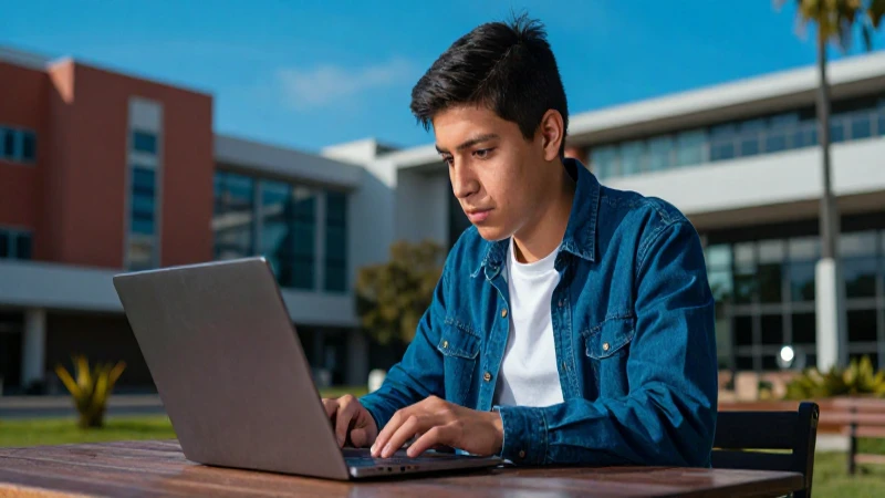 Joven mexicano estudia en vibrante campus universitario