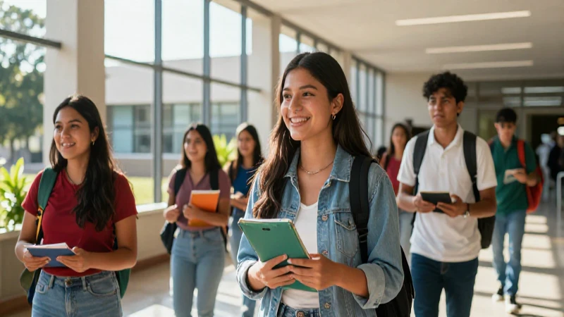 Estudiantes mexicanos diversos en un campus universitario moderno