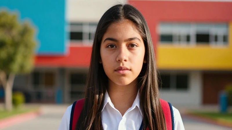 Estudiante mexicana brillante y decidida en un campus moderno