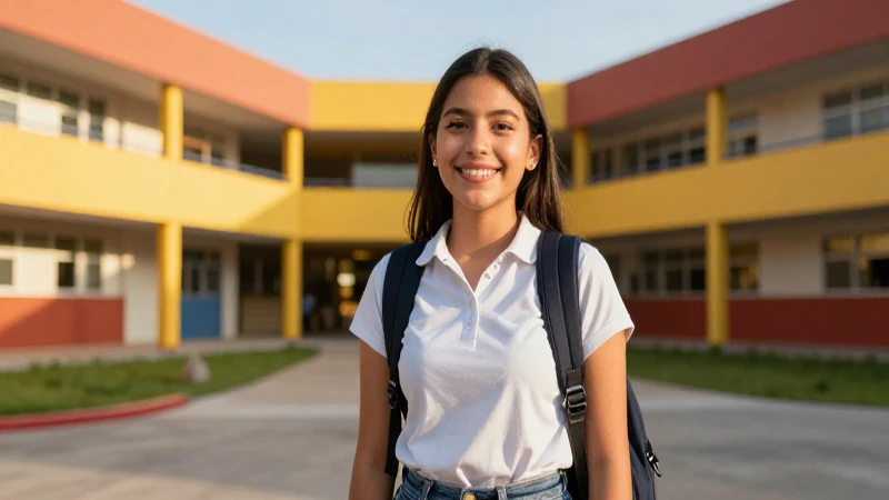 Estudiante mexicano en moderno campus escolar