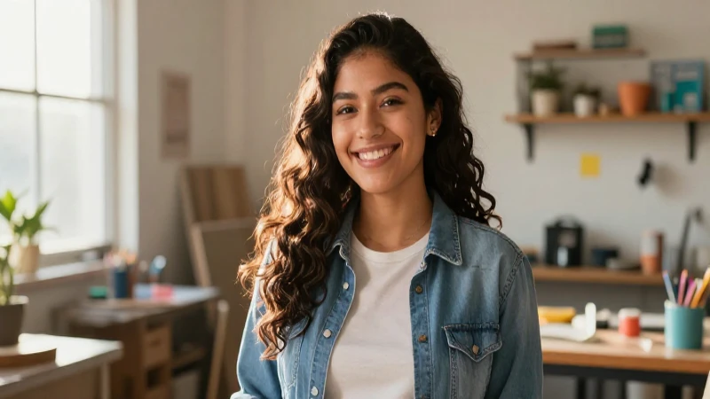Retrato de estudiante mexicano esperanzado en taller