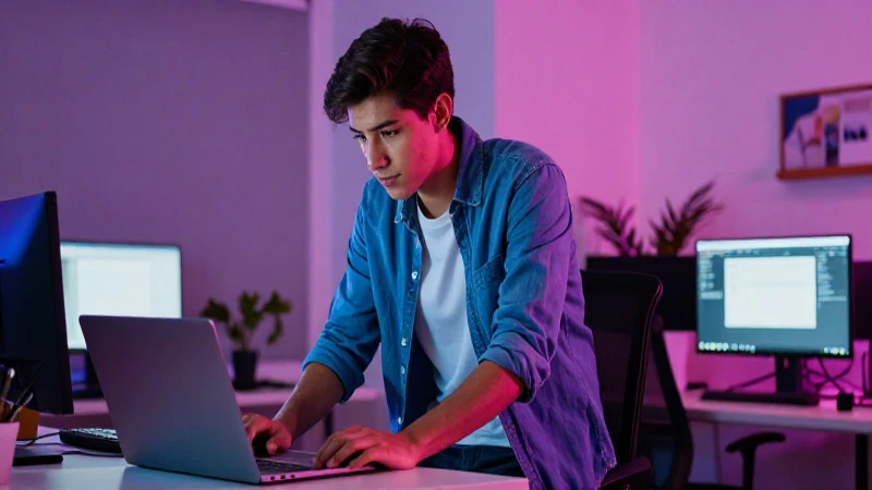 Joven mexicano moderno en oficina tecnológica