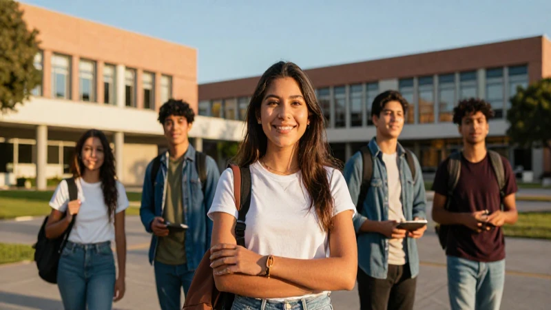 Joven mexicano sonriente en campus universitario