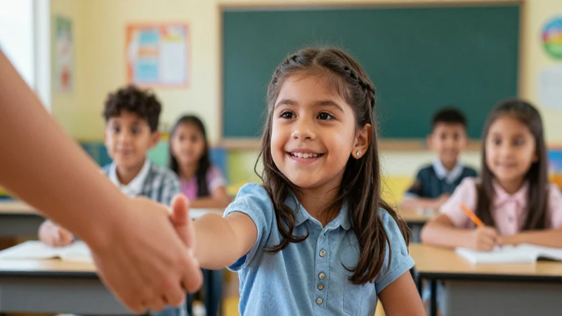 Niño mexicano sonriente, aula moderna, futuro prometedor