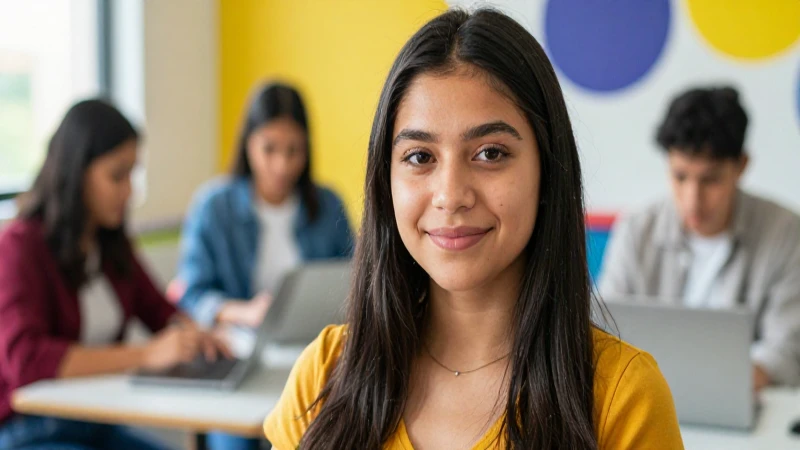 Estudiante mexicano moderno en entorno digital vibrante