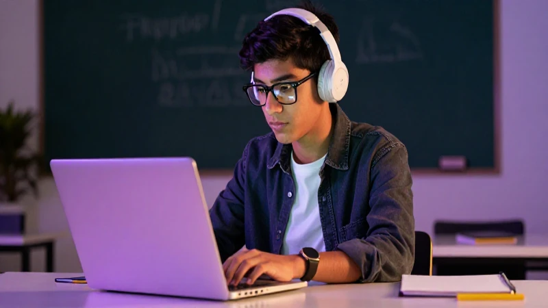 Estudiante mexicano exitoso en entorno moderno