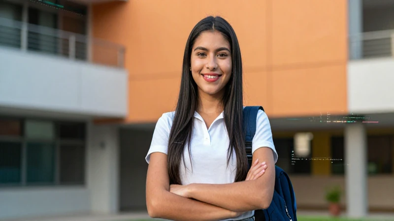 Estudiante mexicana sonriente en campus universitario