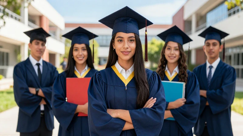 Estudiante mexicano graduándose en un campus moderno