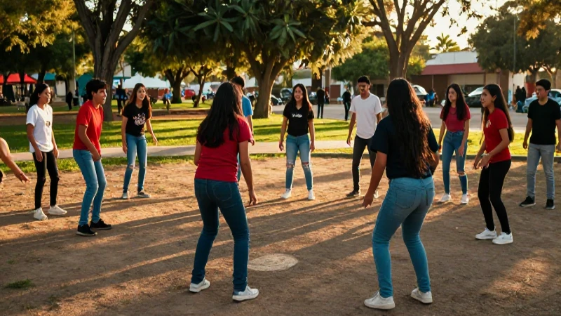 Adolescentes mexicanos jugando con energía al atardecer