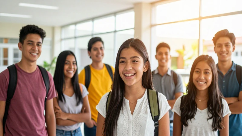 Estudiantes mexicanos alegres en un campus vibrante