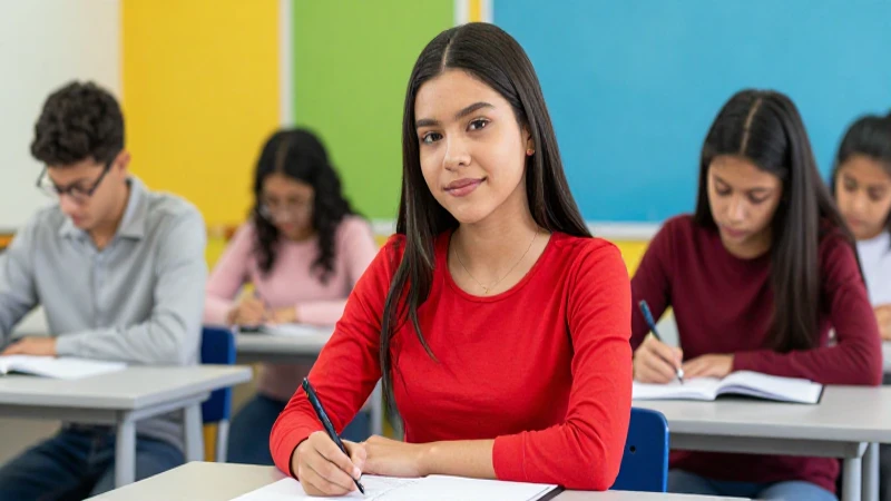 Joven mexicano estudiando en aula brillante