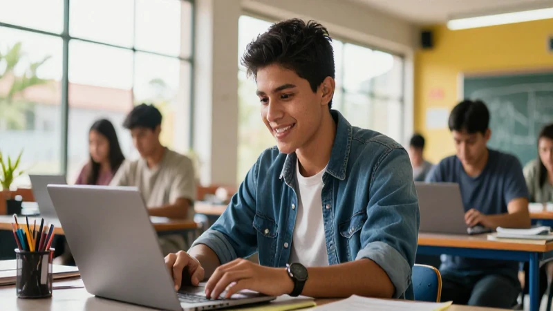 Joven mexicana estudia en taller moderno con luz natural