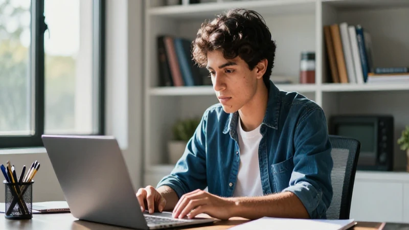 Joven estudiante mexicano estudia en su minimalista espacio moderno