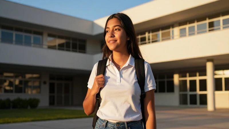 Estudiante mexicano en campus con luz cinemática
