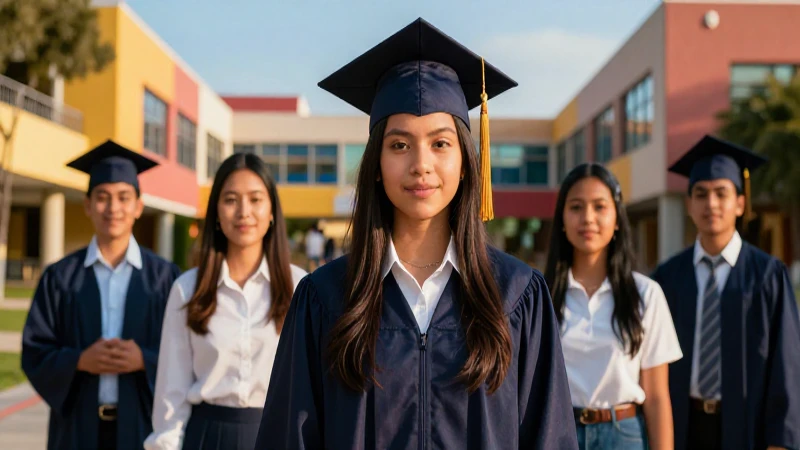 Joven mexicana graduada en campus vibrante y cinematográfico