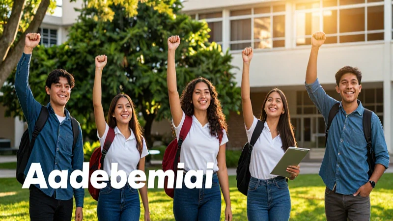 Estudiantes mexicanos celebrando en campus moderno