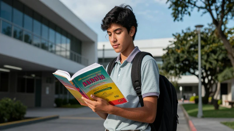 Retrato de estudiante mexicano en campus moderno