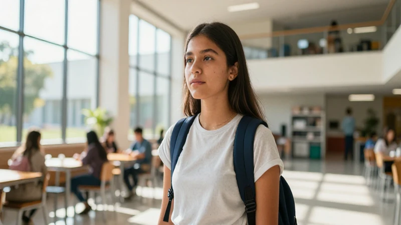 Estudiante mexicano joven en campus moderno