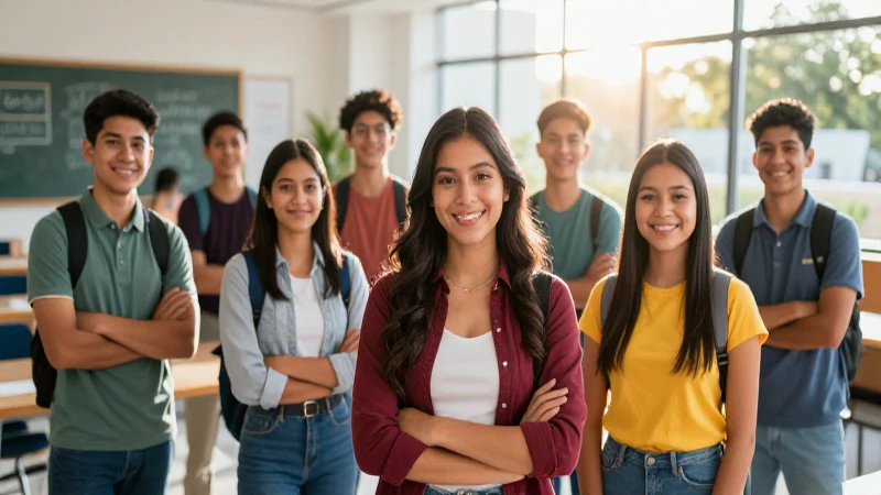 Jóvenes mexicanos felices en moderno aula educativa