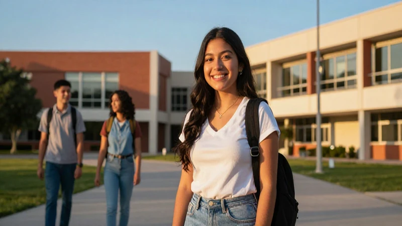 Estudiante mexicano diverso en campus universitario dorado