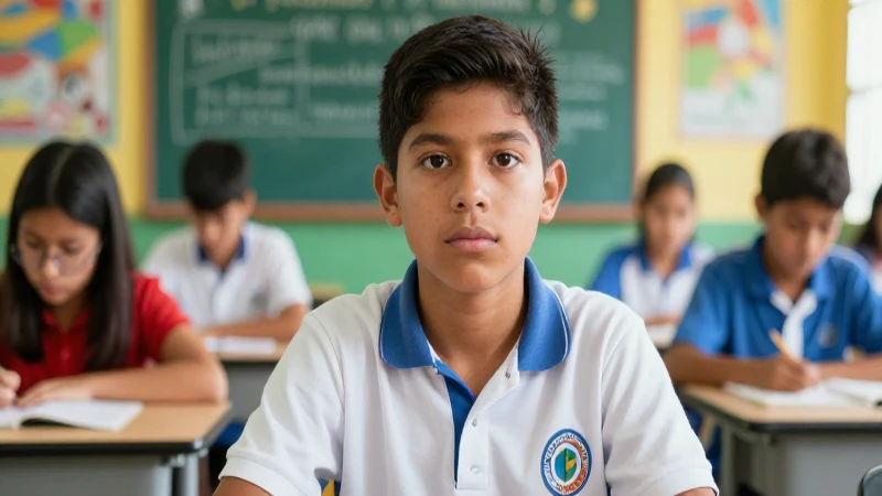 Estudiante mexicano en escuela con estilo cinemático