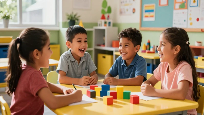 Niños mexicanos felices en aula moderna